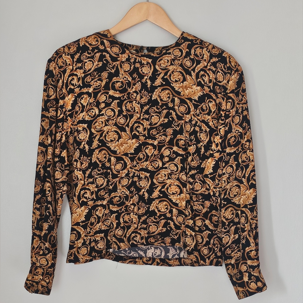 Vintage Gold & Black long-sleeved Josephine Chaus Shirt (size 8)
